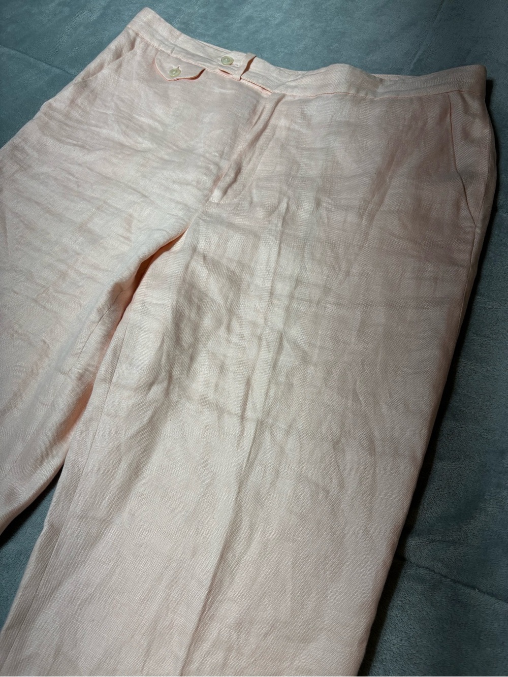 Lauren Ralph Lauren Pink 100% Linen Wide Leg Pants Lined Size 16 Side Zip Crop